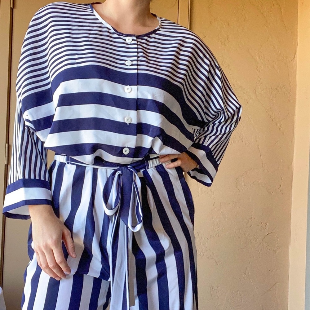 Vintage 1980s Mollie Parnis Striped Jumpsuit